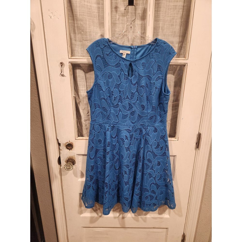 London Times Collection‎ Blue Lace Sleeveless Dress